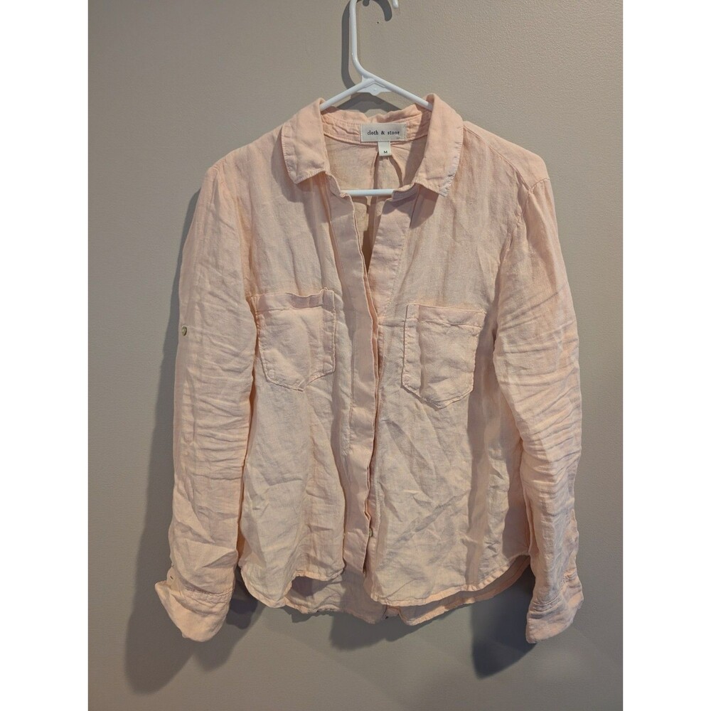 Anthropologie Cloth & Stone 100% Linen Top M Salmon Pink Boho Coastal Summer